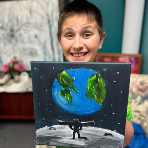 Asher takes private lessons at Stiletto’s in Vestal. He is working on blending colors and taking his time and to focus on what he is doing. Painting by Asher Setzer